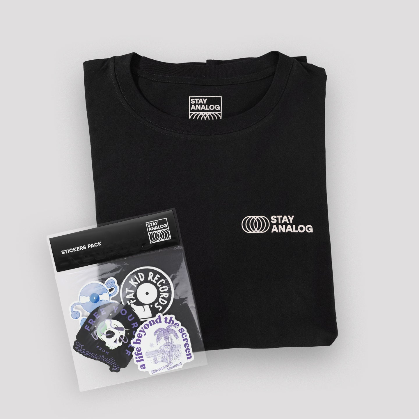 Stay Analog Bundle — T-Shirt + Sticker Pack