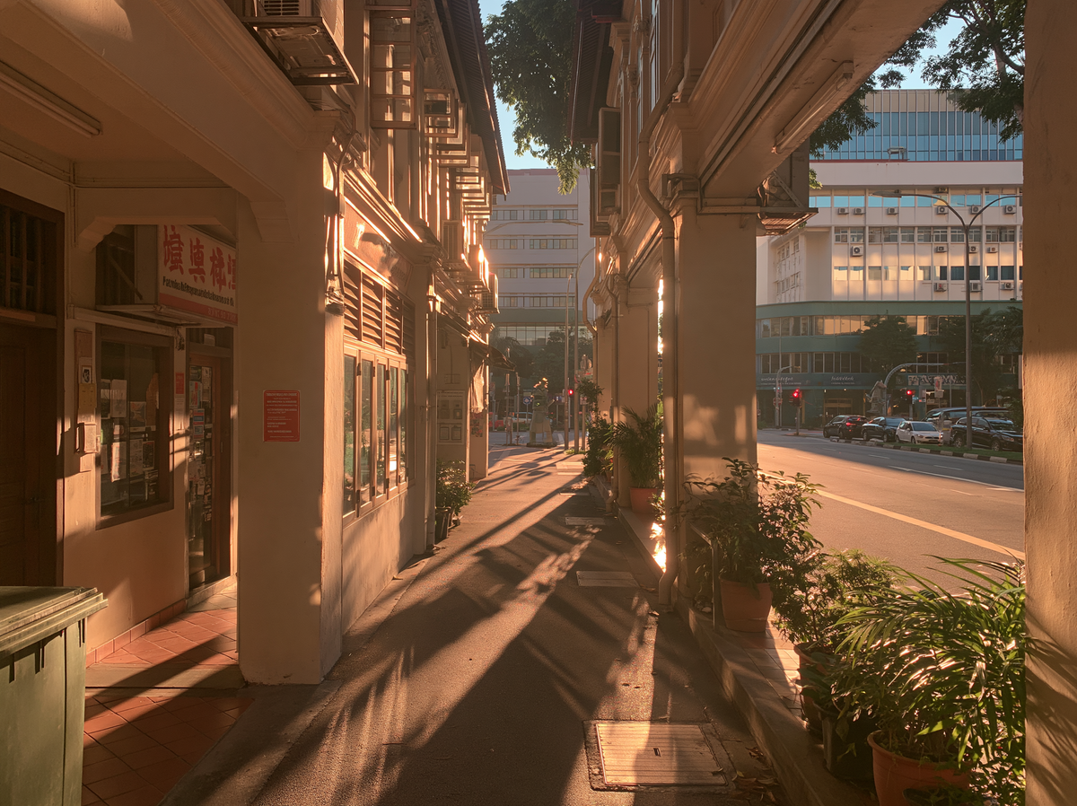 Singapore shophouse street at dusk